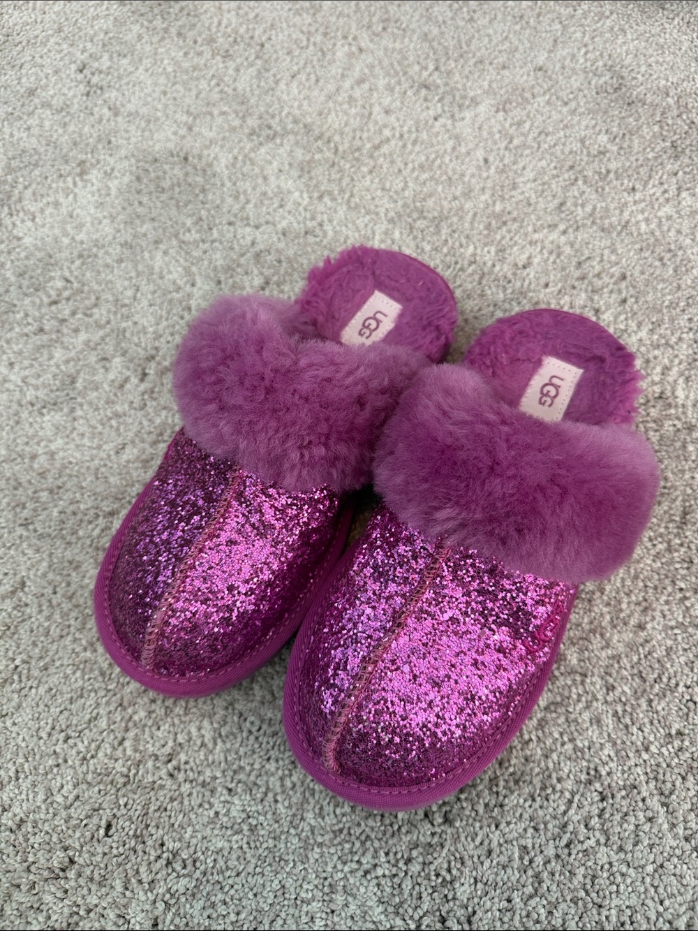 UGG Pink Plush Shearling Slippers